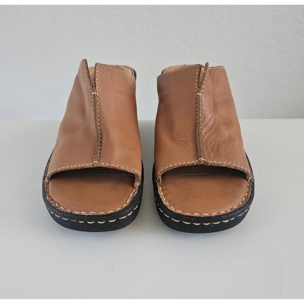 Born Wedge Heel Sandal Women's 7 Brown Leather Slip-On Platforms Boho